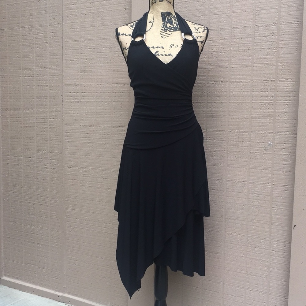 Sz 4 Bisou Bisou Black Asymmetrical Halter Dress